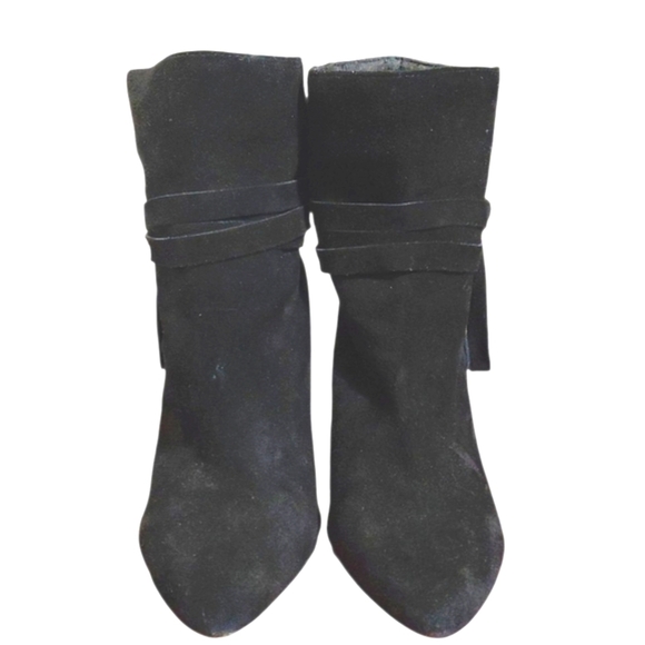 Ann Taylor Angie Black Suede Tied Ankle Boot Women's Heeled Bootie Size 8 M - Picture 7 of 10